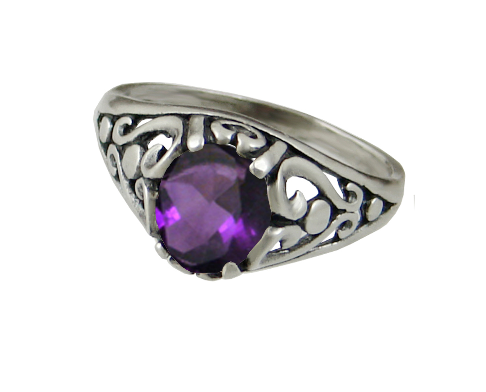Sterling Silver Filigree Heart Ring With Faceted Amethyst Size 9